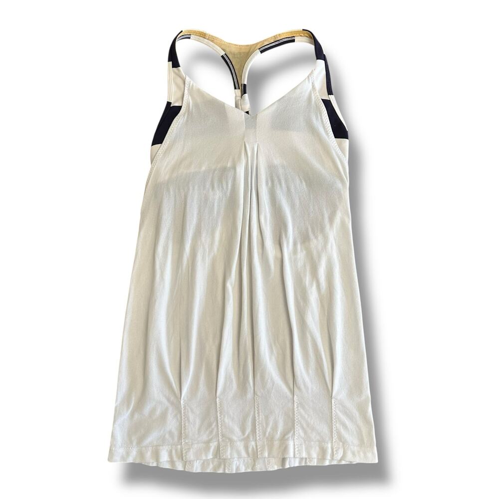 Lululemon Women’s Size 6 White Navy‎ Racerback Tank Top Built-In Bra Yoga Gym